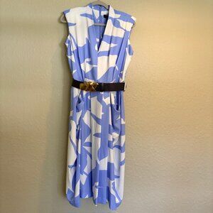 DONNA KARAN WOMENS FLORAL CREPE SLEEVELESS VNECK WIDE BELT 16W SHEATH DRESS NWT
